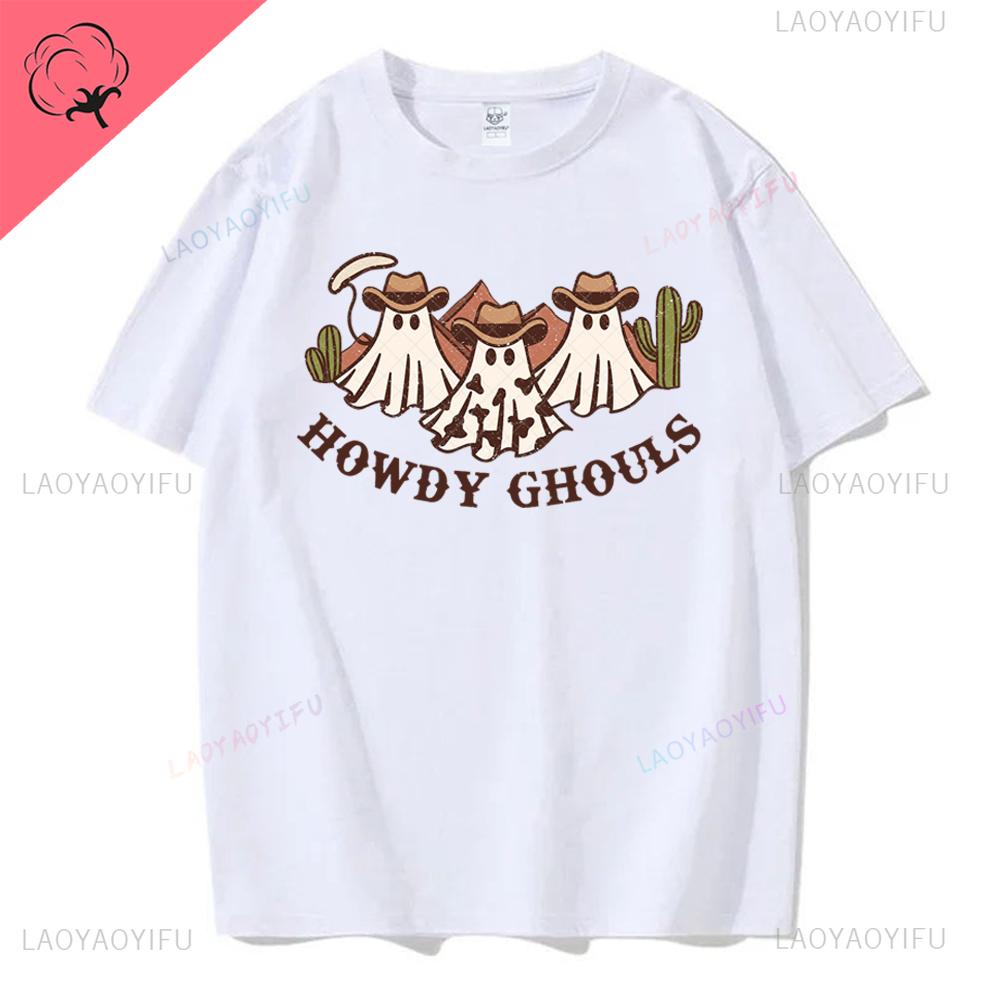 Jack Lanterns  Women Ghost Pumpkin Bat Skeleton Print Round Neck Pullovers Cotton Shirt Graphic T Shirts Y2k Top Harajuku Tops