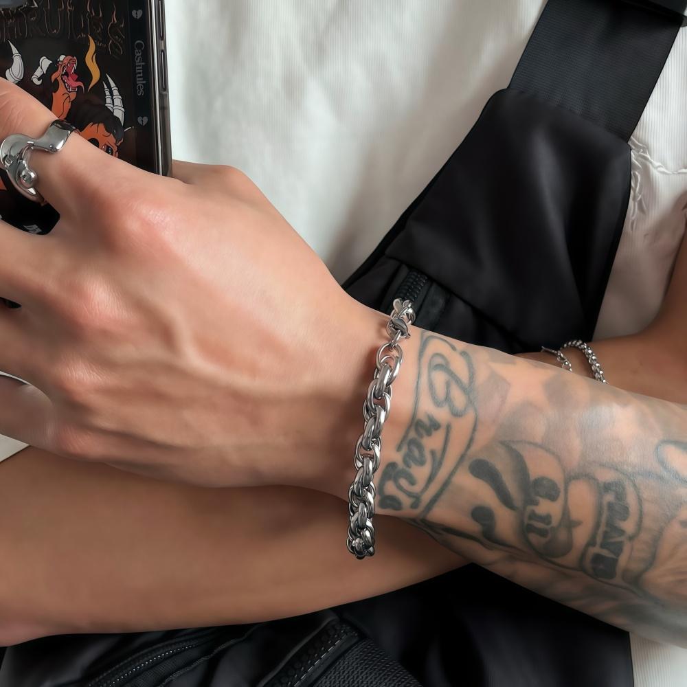 Hip Hop Men Stainless Steel Bracelet Silver Color American Titanium Steel Coarse Keel Chain Bracelet Fashion Party Jewelry