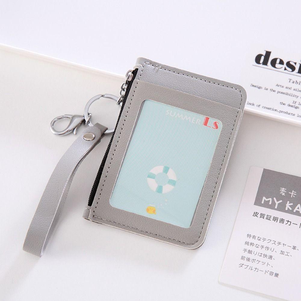 New Zipper Bag Card Badge Holder PU Leather with Hand Rope Coin Purse Card Case Office Supplies