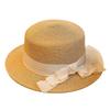 Japanese sweet skirt bow flat top hat women's spring and summer straw beach vacation versatile sunshade top hat