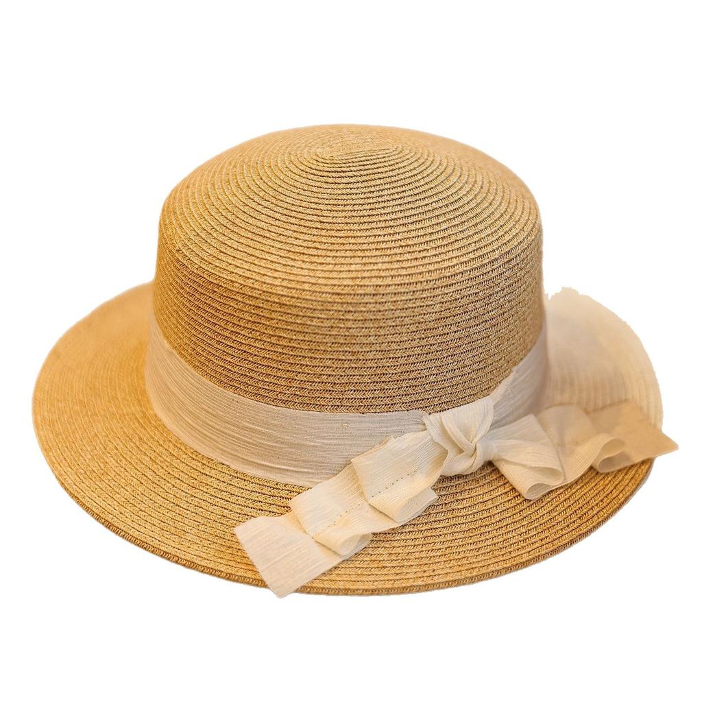 Japanese sweet skirt bow flat top hat women's spring and summer straw beach vacation versatile sunshade top hat