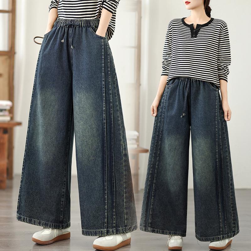 DIMANAF 2025 New Elastic Jeans Harlen Pants Women Loose Basic Denim Trousers Big Casual Blue Pants