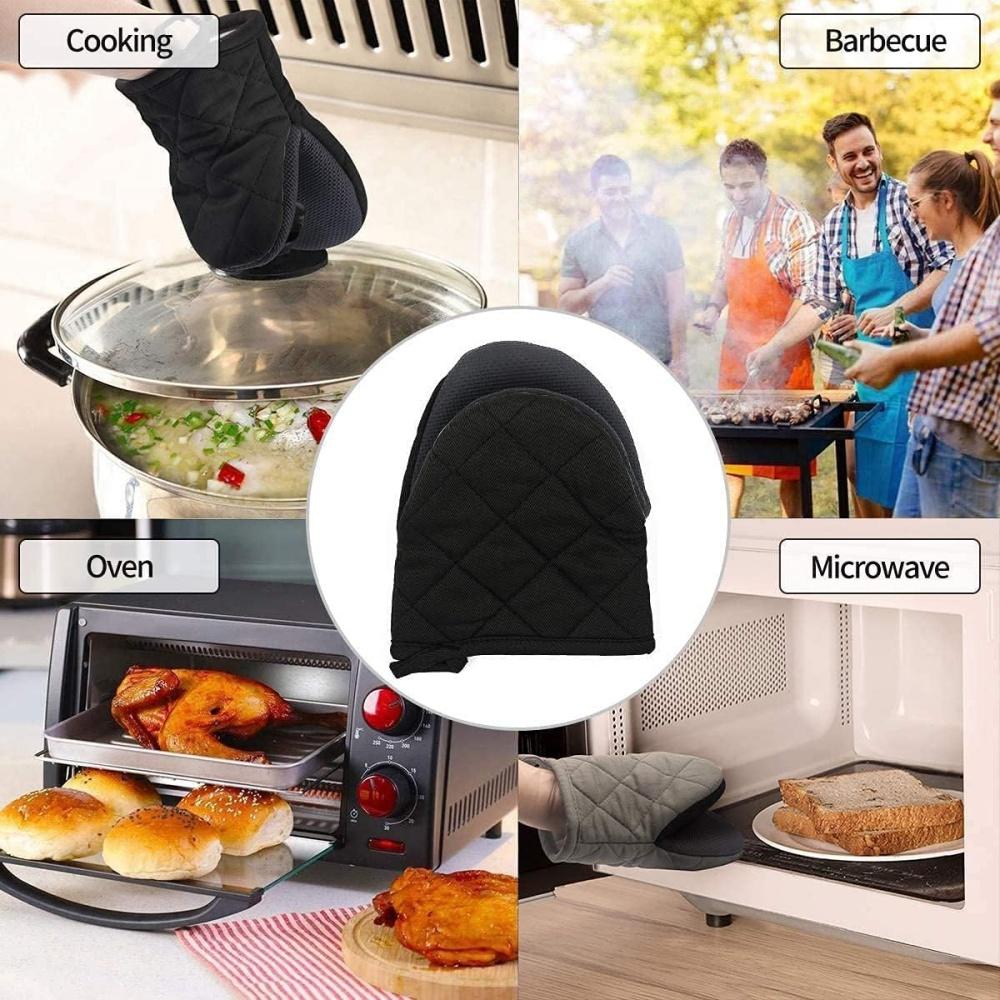 Short Oven Mitts Silicone Kitchen Oven Gloves High Heat Resistant 500℉ with Non Slip Grip Surfaces and Hanging Loop