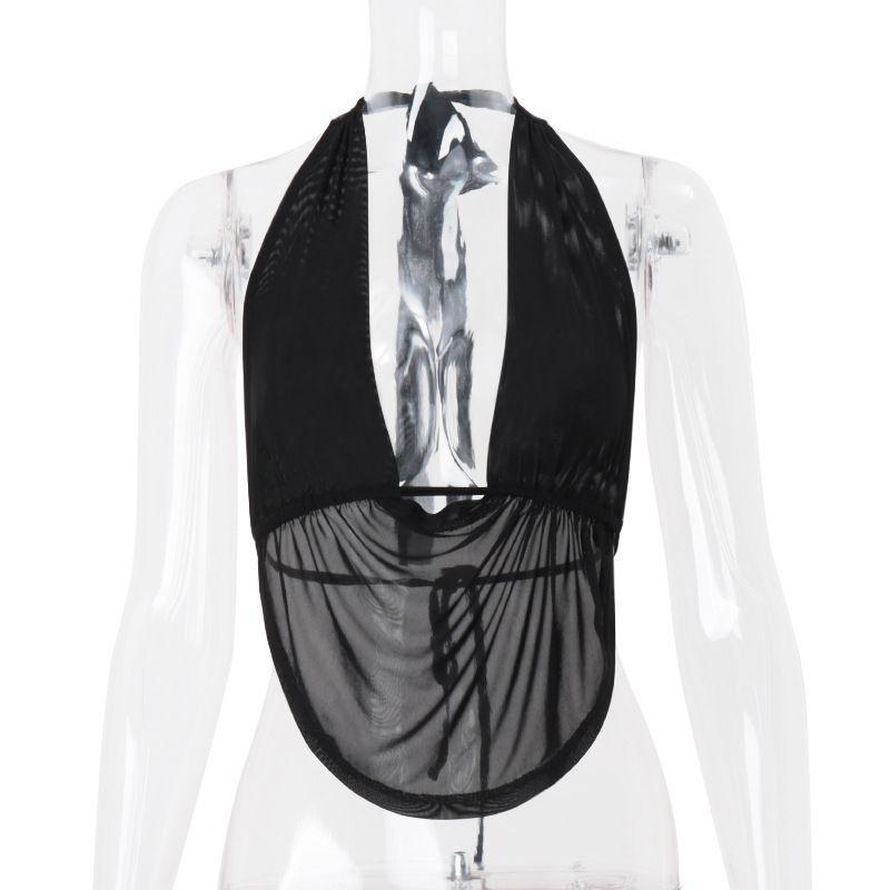 

Европейская и американская женская одежда 2025 Новые сексуальные топы-жилеты с вырезом на спине, на бретелях, с воротником-качели, которые можно носить разными способами Black S