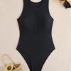 Maillot de bain noir une pièce zippé 2025: Couleur unie, Maillots de bain sexy pour femmes.