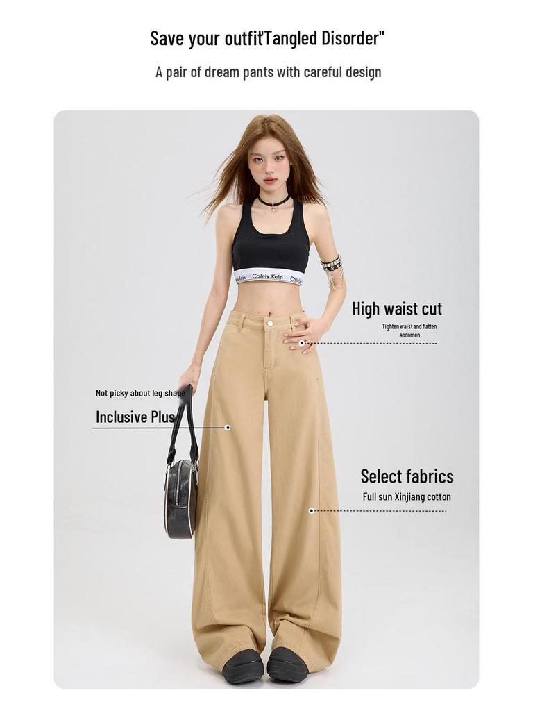 Women's American Loose Jeans: Autumn Belted Design, Slimming Straight-Leg, Wide-Leg Floor-Length Pants