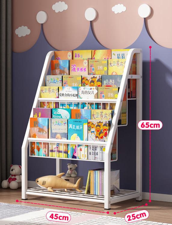 Metal Kids Bookshelf Freestanding Bookcase for Children Room Toy Organizer Modern MinimalistWhite Stable  Bedroom, Living