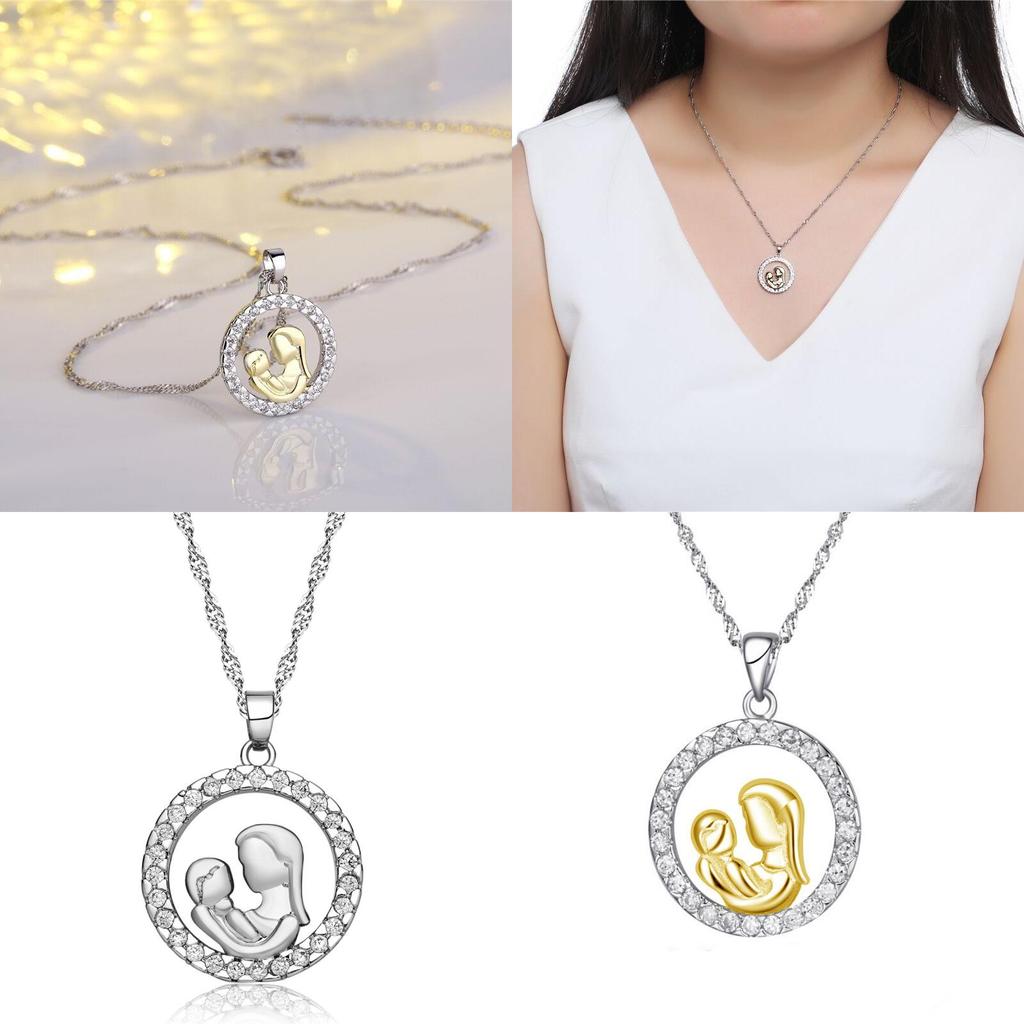 Elegant Zirconia Round Mother And Child Theme Jewelry For Mother's Day Gift In Gold And Silver