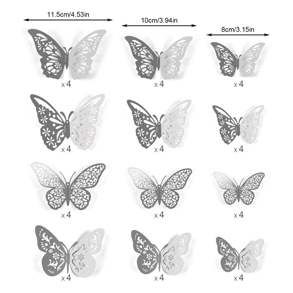 48 Pcs Silver Butterfly Decorations Butterfly Wall Decor 3D Butterfly Party Decorations Butterflies for Bouquet Cake Decorating