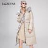 JAZZEVAR Women's Winter New Hooded High-end Down Jacket Thickened White Duck Down Medium and Long Jacket
