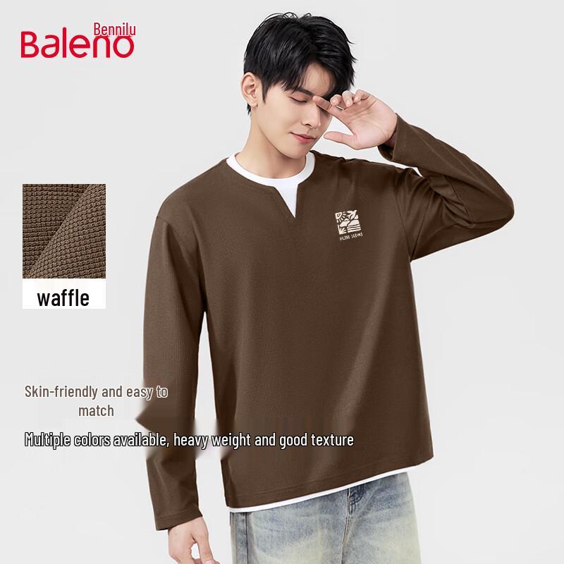 Baleno Men's Faux Two-Piece Waffle Knit Long Sleeve Tee