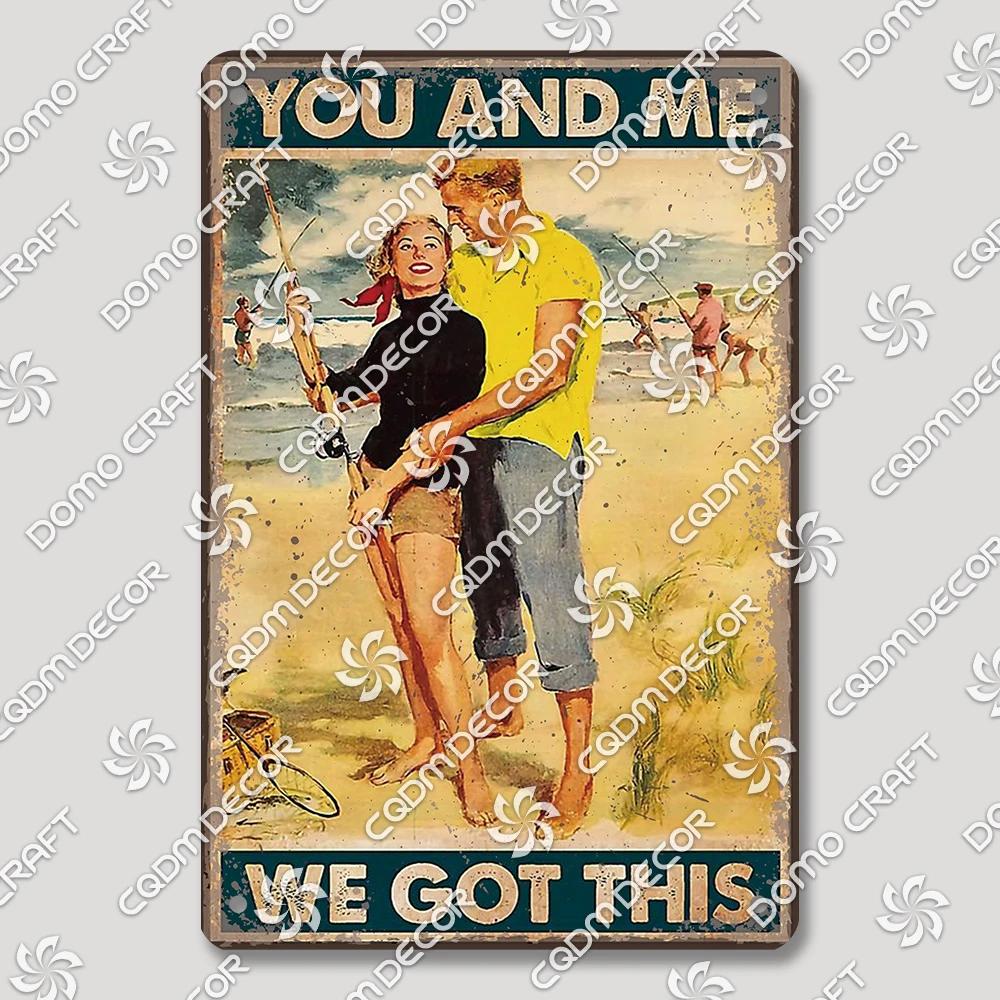 Vintage Znak Metalowy Blaszany Dziewczyny Wędkujące Retro Kobieta z Psami Dekoracja Ścienna dla Klubu Wędkarskiego Dom Wiejski