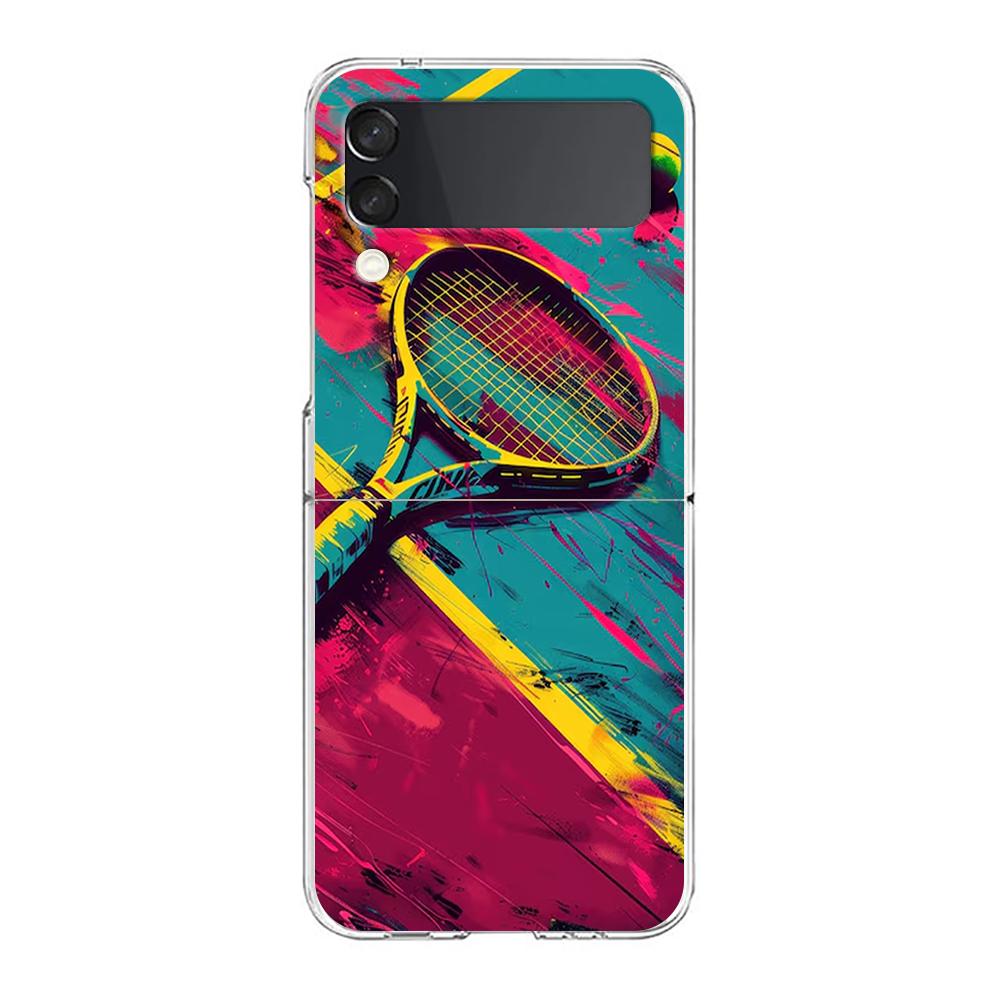 Phone Cover For Samsung Galaxy Z Flip 6 5 4 Case Transparent For Samsung Z Flip 3 Hard PC Foldable Shell Tennis Sport Capas Bags