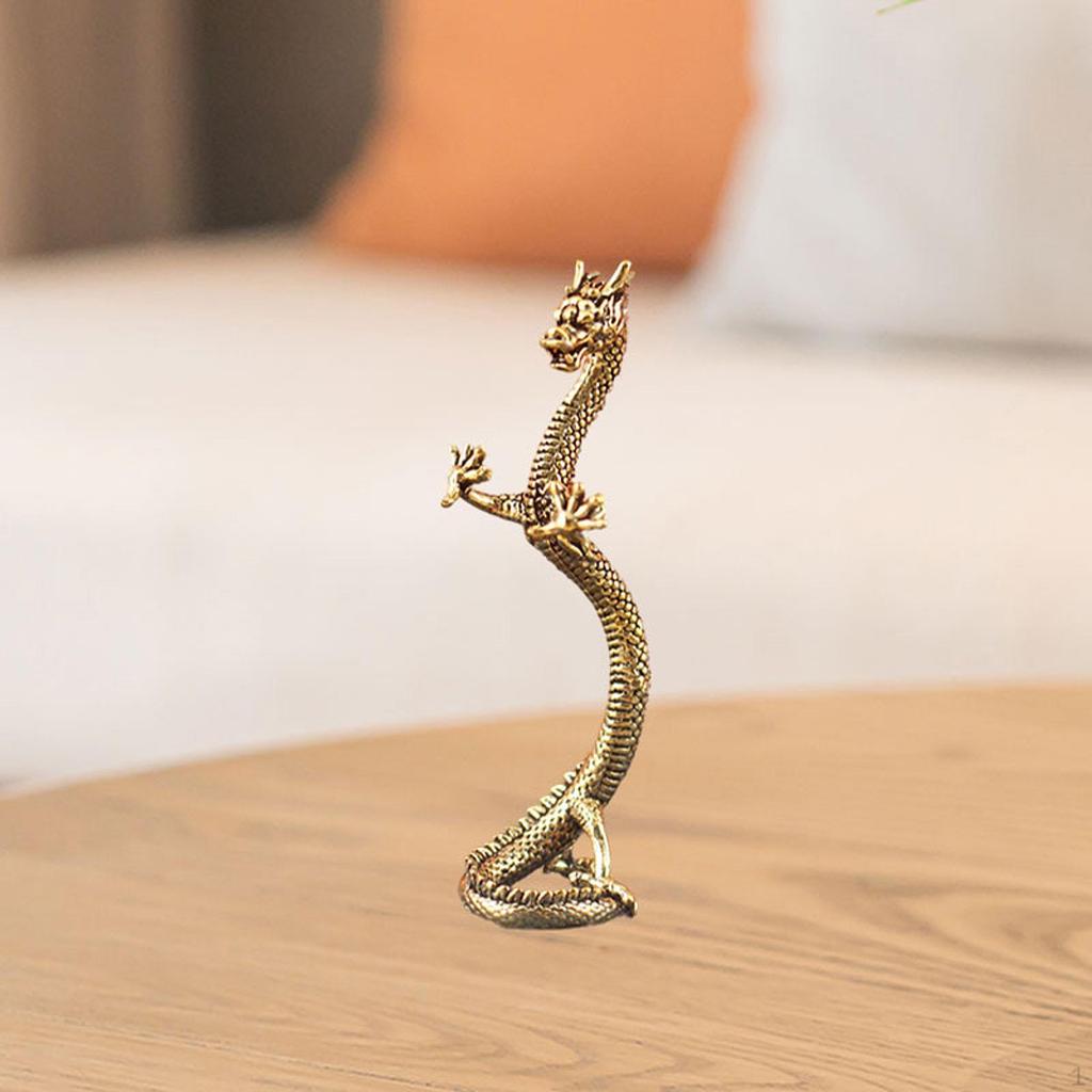 Miniature Brass Dragon Statue Animal Collection Sculpture Decoration Figurine