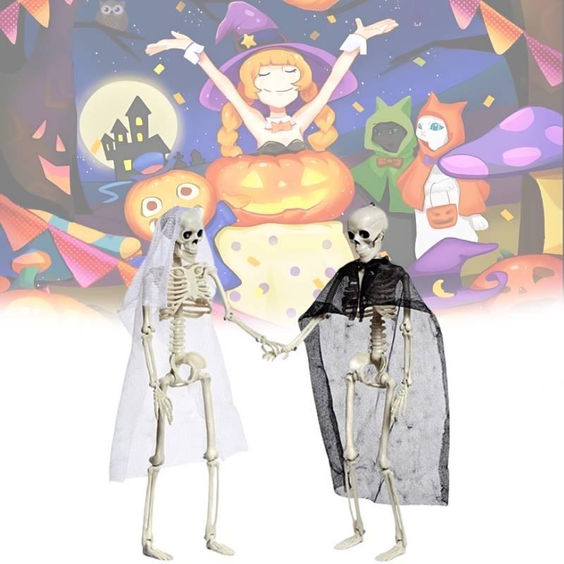 Festive Halloween Skeleton Couple Decorative Props Realistic Plastic Bride Groom Design 21x10cm