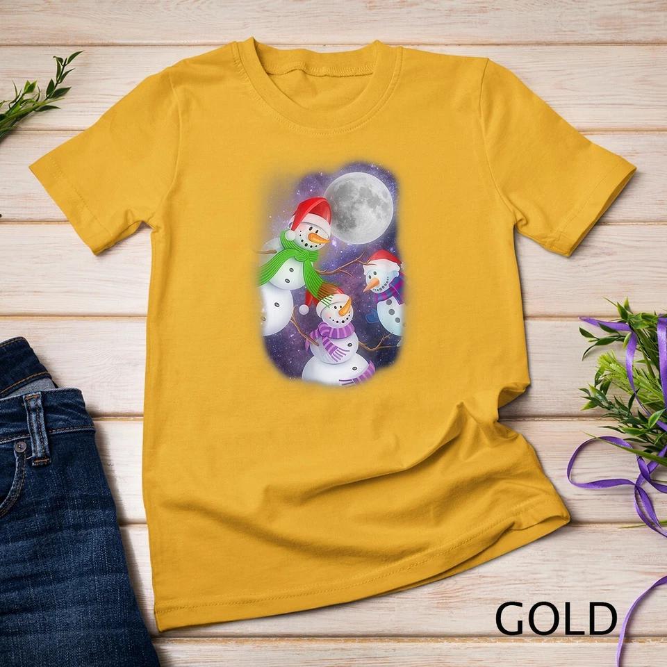 Three Moon Snowman T-Shirt - Snowflakes Snow Christmas Tee Unisex T-shirt 3 L