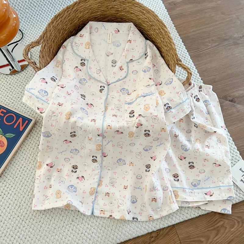 Summer New Pajamas Women's Short-sleeved Shorts Thin Cloud Cotton Cartoon Cute Large Size Korean Version Loungewear