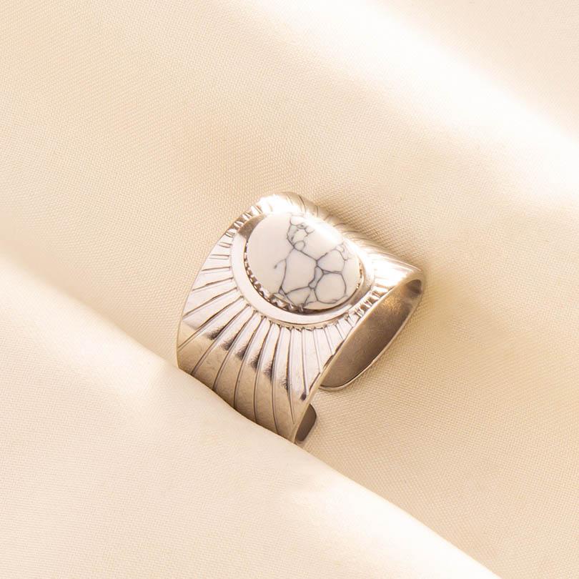 Novo Anel Vintage de Pedra Natural para Mulheres Homens Metal Cor Prata Anéis Geométricos da Moda Joias Impermeáveis de Aço Inoxidável