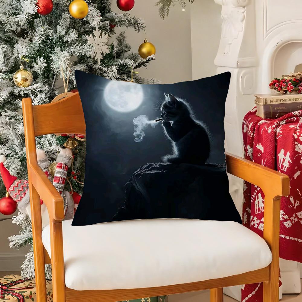 Black Cat Pillow Case Silky elegant Comfort Sofa Bed Invisible zipper