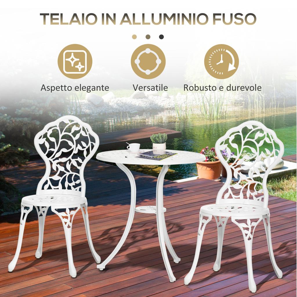 Zestaw mebli bistro 3 szt. aluminiowy meble ogrodowe stół jadalny krzesła antyczny siedzenie zewnętrzne taras biały