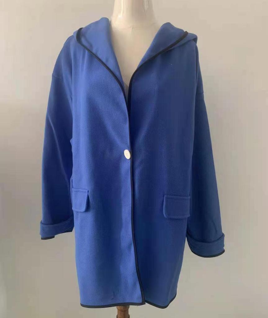 Women's European Size Color Block Woolen Hooded Coat - Autumn/Winter Fashion