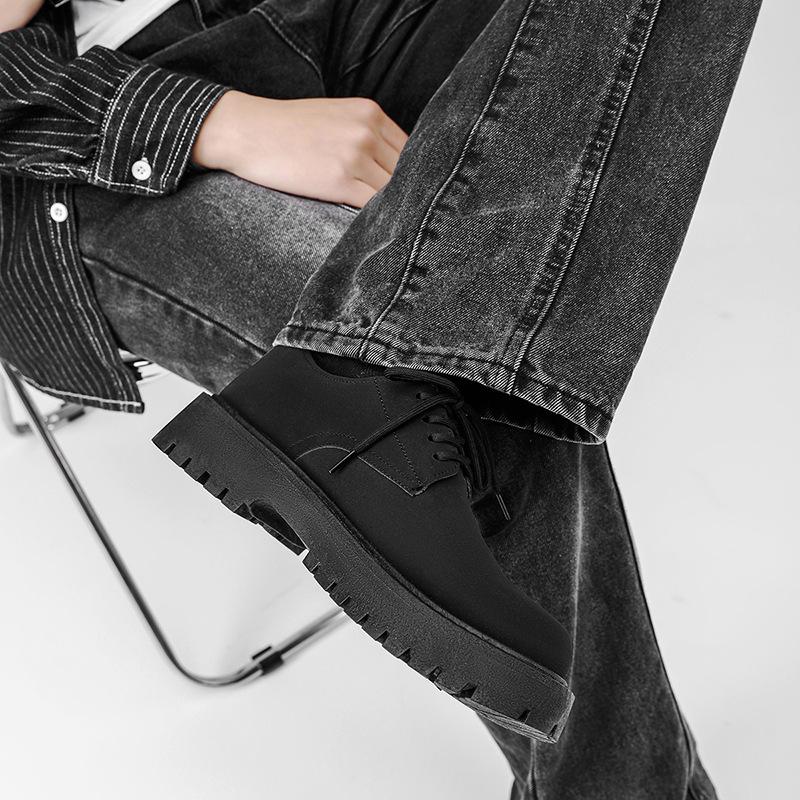 Autumn new British style casual black leather shoes waterproof platform big head classic men's business shoes
