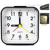 Small Quartz Analog Alarm Clock, White or Black Available, with Snooze Function, Built-in Night Light, Size 8x8x3.15cm, with Alarm Function, Desk