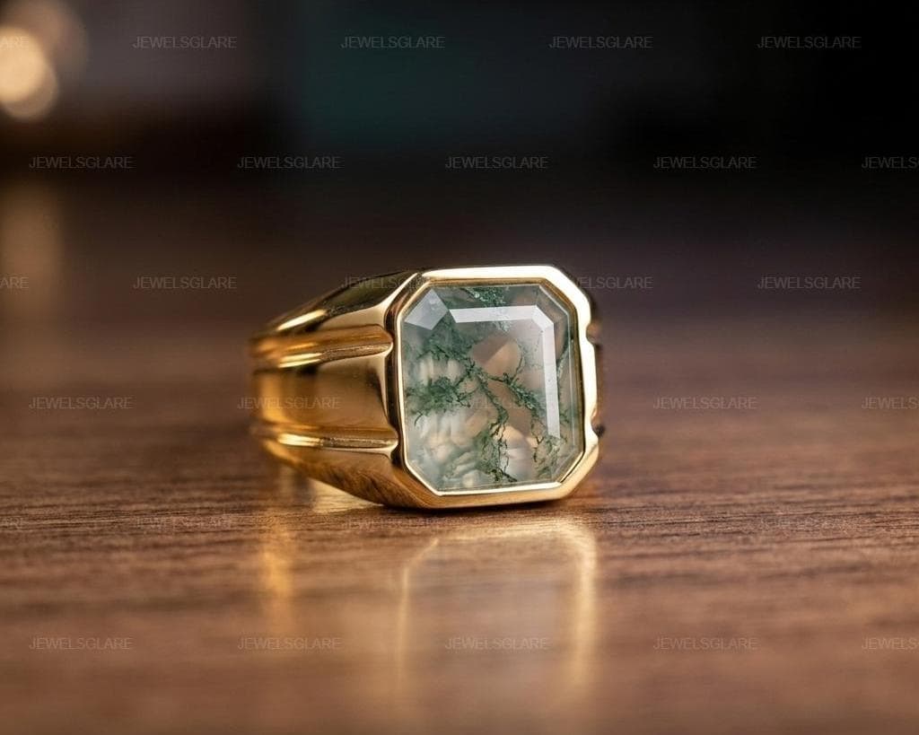 Moss Agate Signet Ring, Sterling Silver