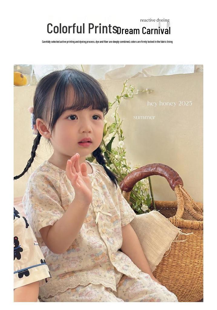 Hey Sweetheart Summer Cotton Gauze Curls Parent-Child Home Wear Set for Kids