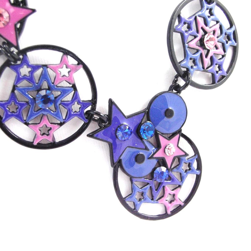 NOA [G5993] - Designer Long Necklace 'Arlequin' Blue Pink