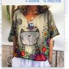 Summer V-neck 3D Cat Printed Top Fashionable Casual Short Sleeved Women's T-shirts