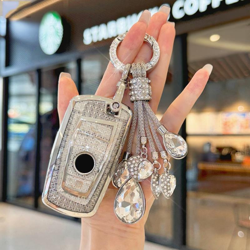White Diamond TPU Remote Key Case For BMW 1 3 5 7 Series X3 X4 X5 X6 F10 F20 F30 F25 F31 M3 F34 F11 F15 F16 Key Cover Keychain