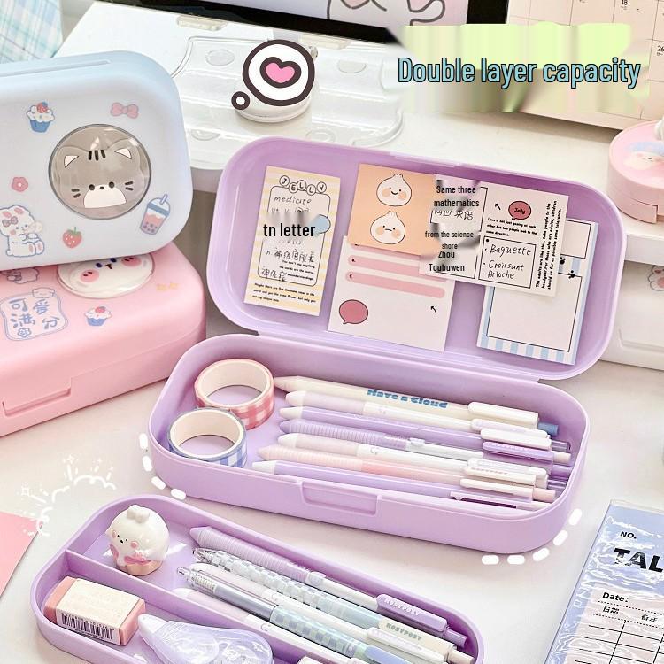 Cartoon Rabbit Pencil Case for Girls - Cute Stationery Storage Box for Elementary School Students