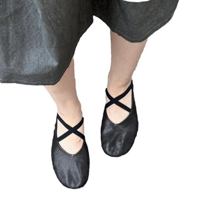 Fashion casual design cross elastic band women flats round toe soft leather moccasins retro mules slip on loafers zapatillas de mujer