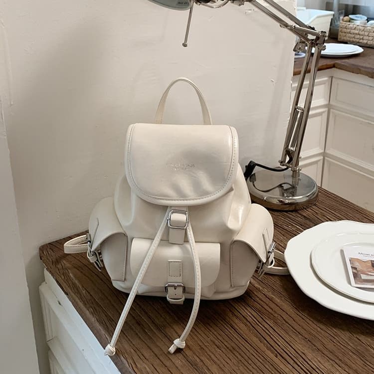 

Korean style soft leather drawstring backpack women s small backpack белый