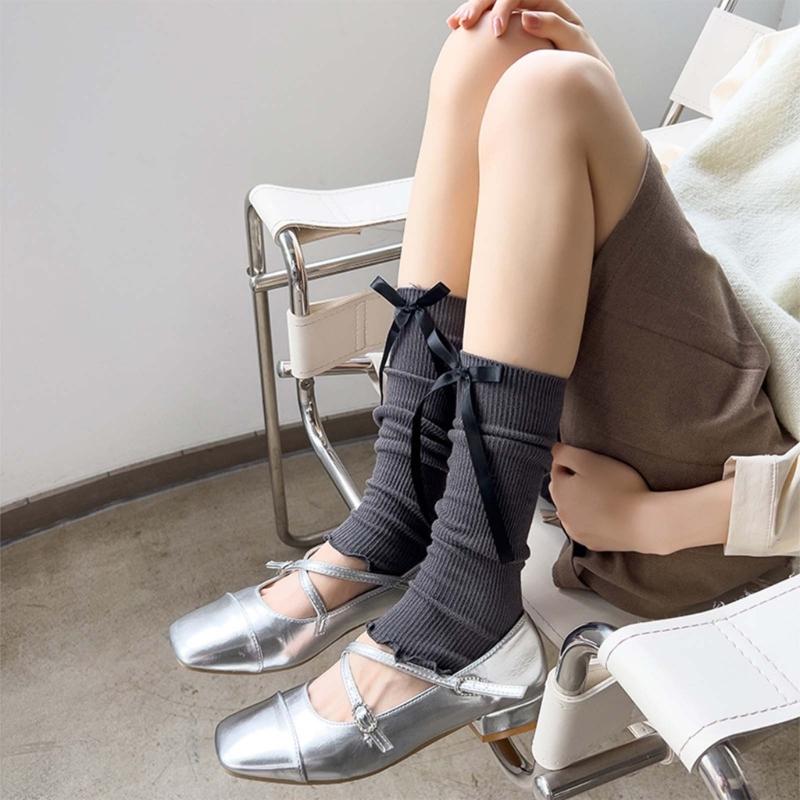 Knit Winter Warm Leg Warmers Long Socks Boot Cuffs Ribbed Leggings Stockings Bowknot Knee Warmers Sleeve