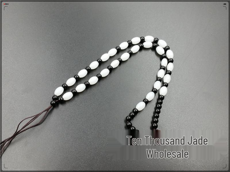 Retractable Obsidian Necklace with Black Seed Bead Cord Retractable