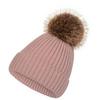 Gorro de Punto de Hilo Retorcido de Terciopelo Europeo y Americano con Pompón de Piel Sintética de Mapache - Estilo Versátil para Padres e Hijos
