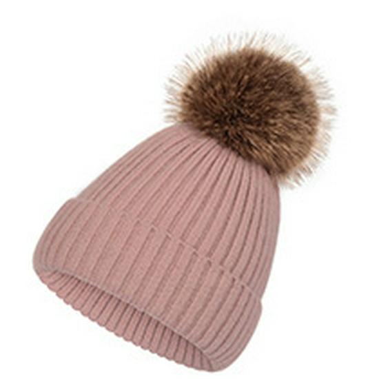Gorro de Punto de Hilo Retorcido de Terciopelo Europeo y Americano con Pompón de Piel Sintética de Mapache - Estilo Versátil para Padres e Hijos