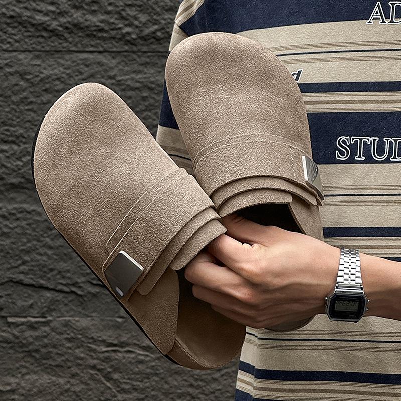 Boken shoes retro bag head half tray shoes are comfortable to wear outside 25 new one-pedal sandals 59901 beige-J