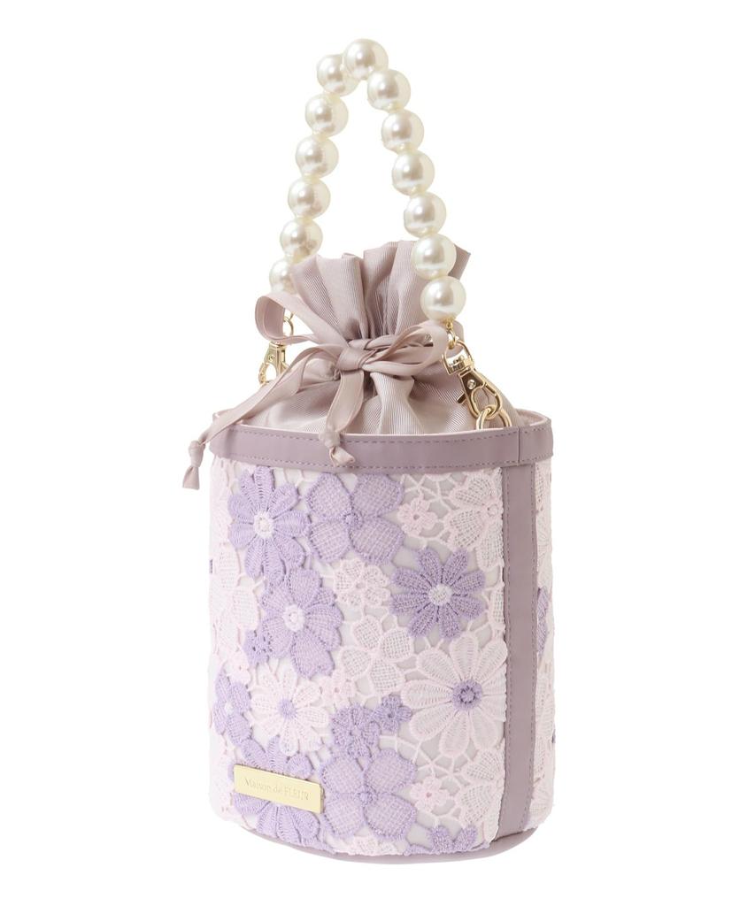 Maison De Fleur Women's Floral Lace 2-Way Bucket Shoulder Bag, Ivory