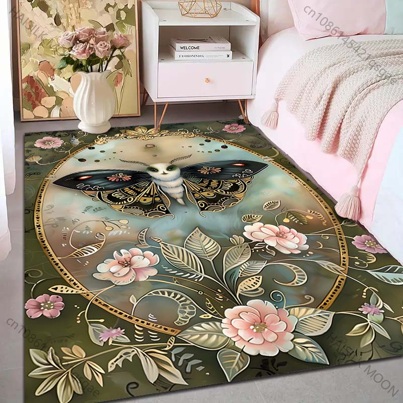 1 Stück Retro Mottenblumenmuster Teppich Teppiche für Schlafzimmer Wohnzimmer Sofamatte Kreative Fußmatte Garderobe Heimdekoration