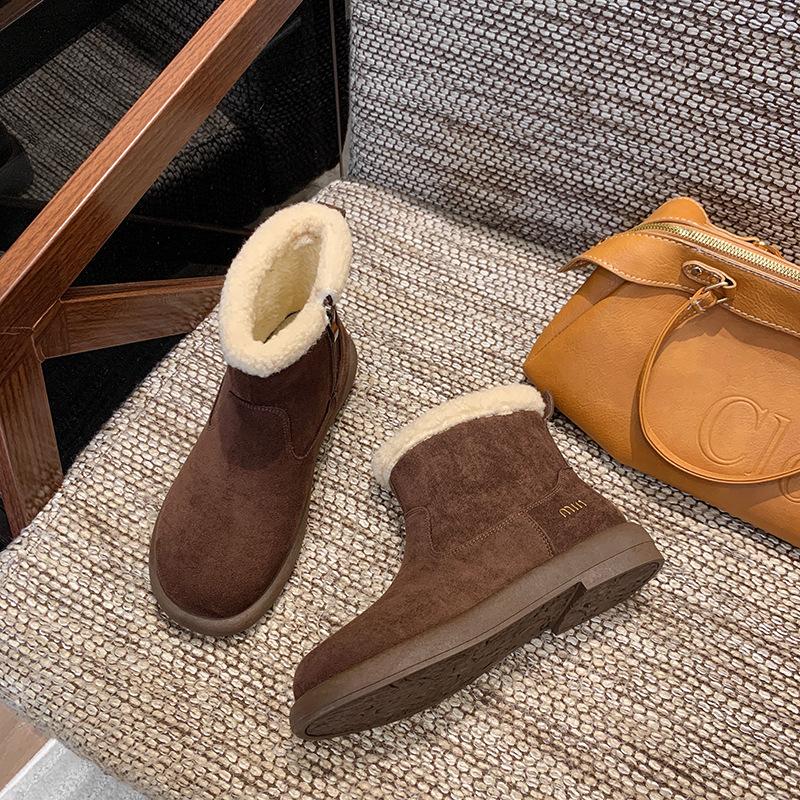 2025 new all-leather boots Martin boots platform-soled Boken shoes plus fluff thermal boots snow boots cotton shoes