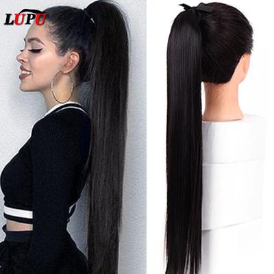 80 cm super lange Straingt Drapring Pferdeschwanz synthetische Haarverlängerungen schwarz braun Pferdeschwanz hitzebeständige Faser