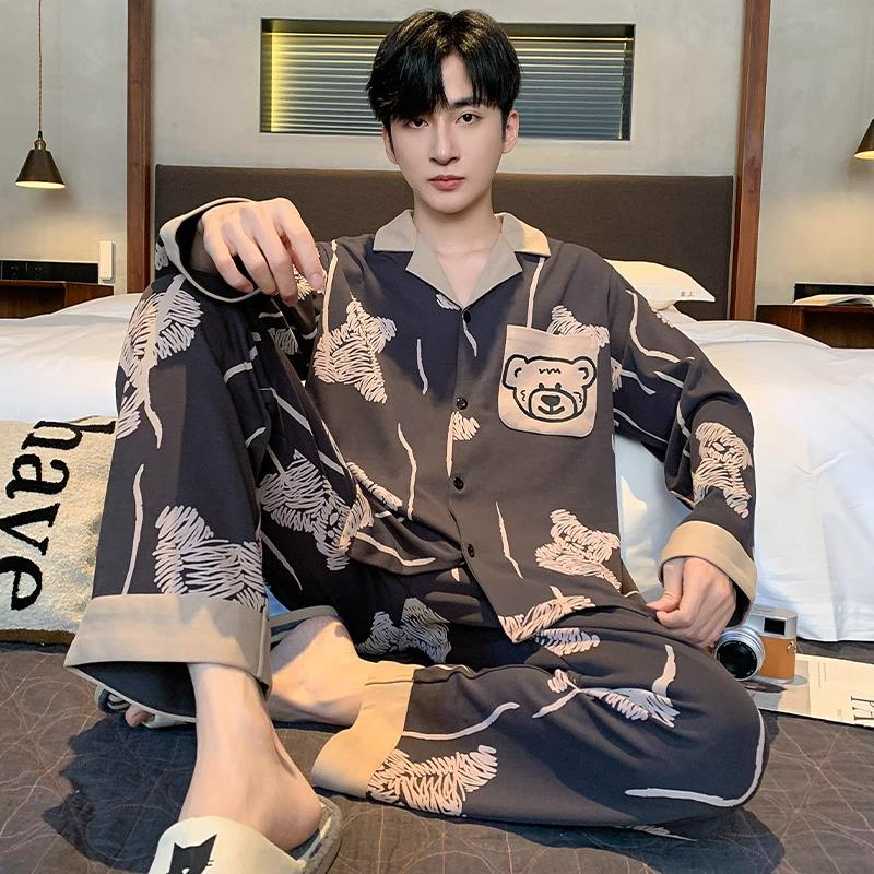 2025 Men's Cartoon Pajamas - Spring & Autumn, Plus Size, Teen Long Sleeve & Pants Homewear