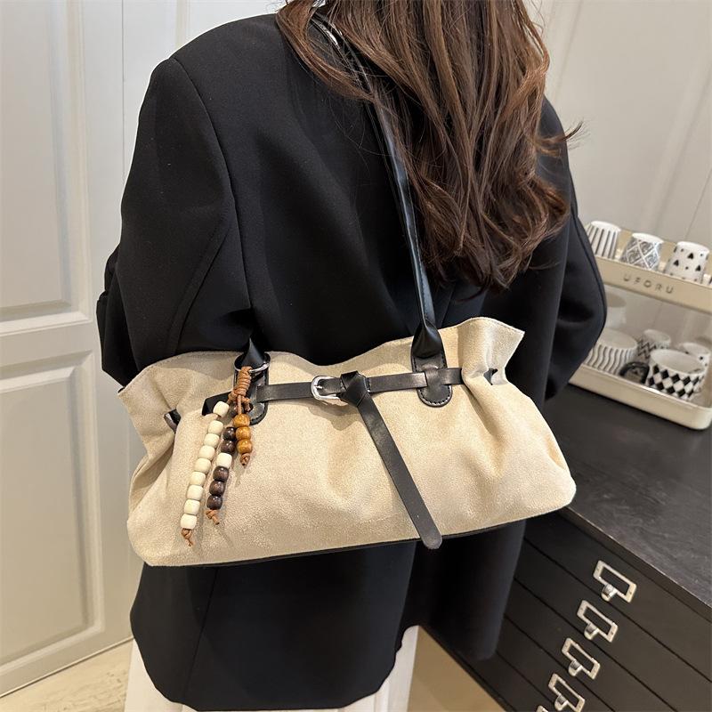 Vintage Belt Design Suede Shoulder Bags for Women Autumn Versatile Ladies Classic Handbags Large Capacity Female Tote Bag