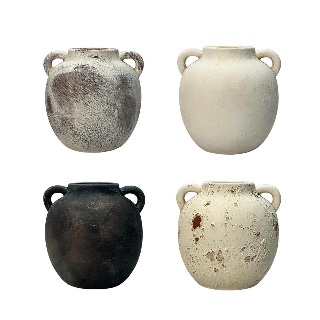 Elegant Wabi Sabi Ceramic Vase Bud Holder Vintage Farmhouse Flowerpot for Living Room Office Tabletop Decor