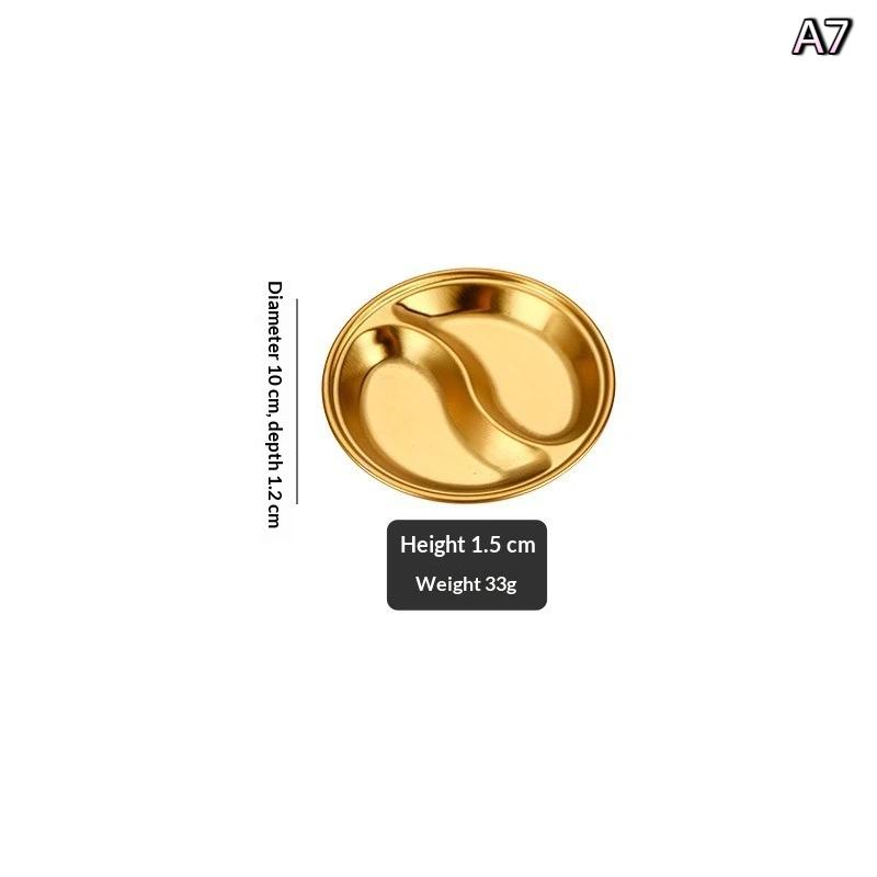 Stainless Steel Circular Divided Plate Sauce Dish Food Sauce Dish For Roast Meat Dipping Household Seasoning Snack Plate Kitchen