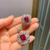 New European and American Simulation Hongbao Luxury Inlaid Jewelry Set Main Stone Pendant 10 * 12 Ring 8 * 10