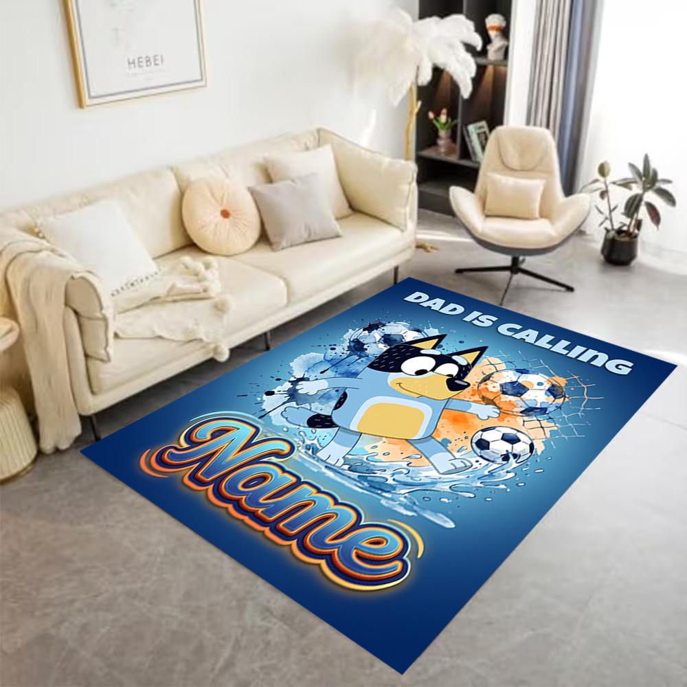 Bluey's Soccer Adventure Customizable Name Carpet Design for Hallway Game Room Entryway Bedrooms Antislip Carpet Decorate Offices Gift for Festivals